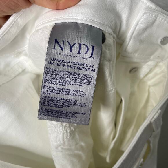 NYDJ Womens Jeans Size 12 White Marilyn Straight Ankle Mock Fly w/ Slit - Picture 4 of 15